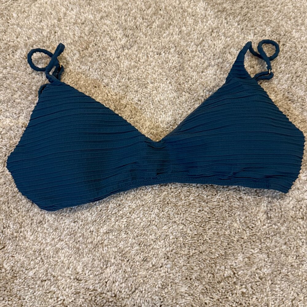 Classic Textured Triangle Swim Bikini Top - Deep Teal